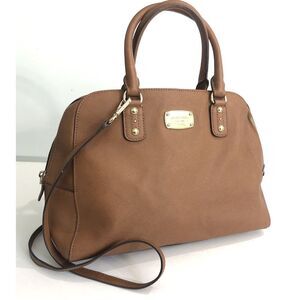 Michael Kors Sandrine Satchel Tan Saffiano Leather Toiletries Tote Bowling Bag